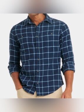 Goodfellow & Co Men's Midweight Navy Blue Flannel Button-Down Shirt - Medium